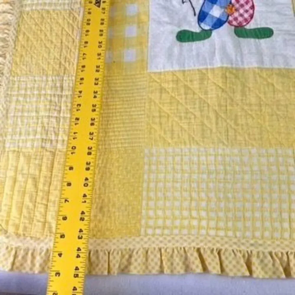 Vintage Handmade Patchwork Hand Quilted Crib Quilt Clown balloons Ruffled Edge